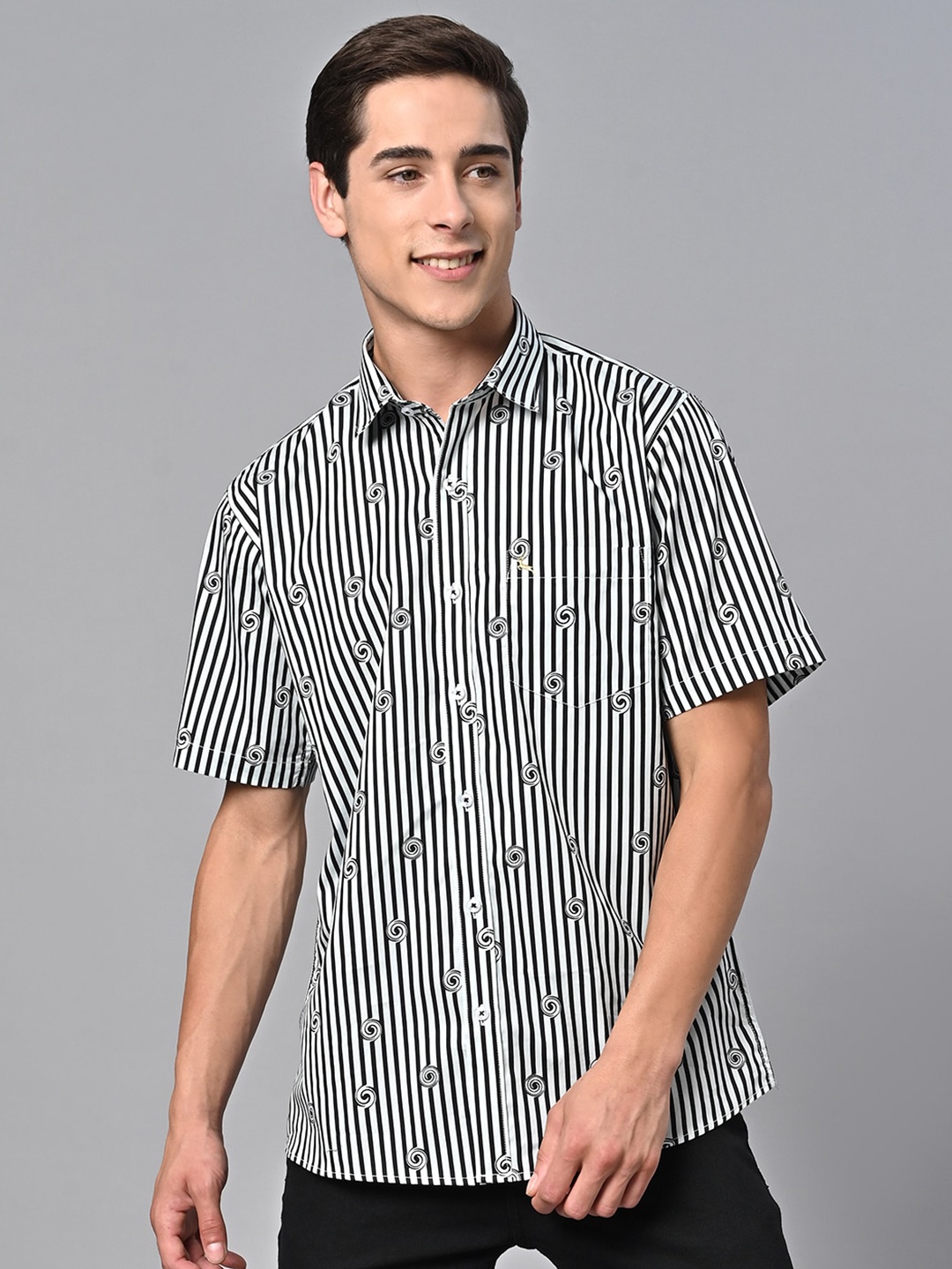 VALBONE Comfort Striped Cotton Casual Shirt, White