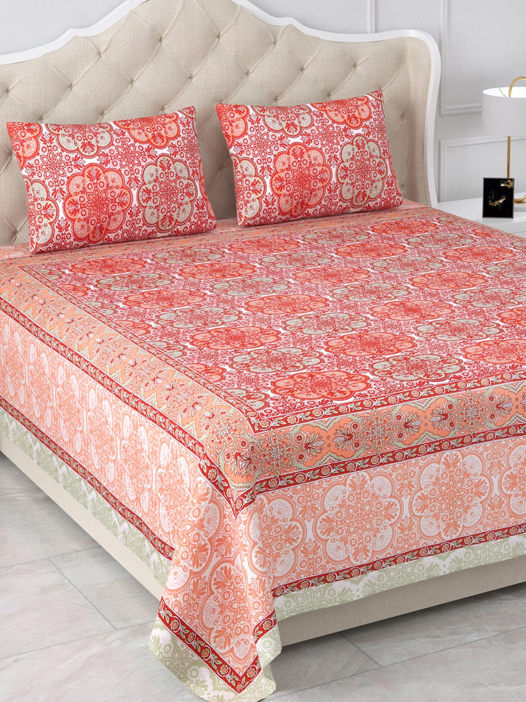 Aapno Rajasthan Orange & White Printed 120 TC Cotton King Bedsheet & 2 Pillow Covers
Aapno Rajasthan Orange & White Printed 120 TC Cotton King Bedsheet & 2 Pillow Covers