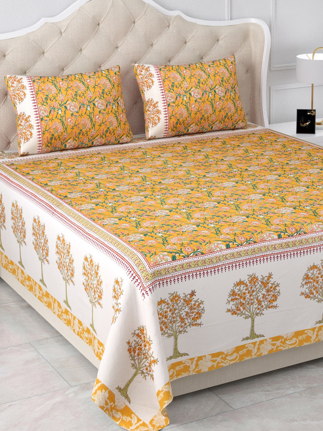 Aapno Rajasthan Yellow & Green Printed 120 TC Cotton King Bedsheet & 2 Pillow Covers
Aapno Rajasthan Yellow & Green Printed 120 TC Cotton King Bedsheet & 2 Pillow Covers