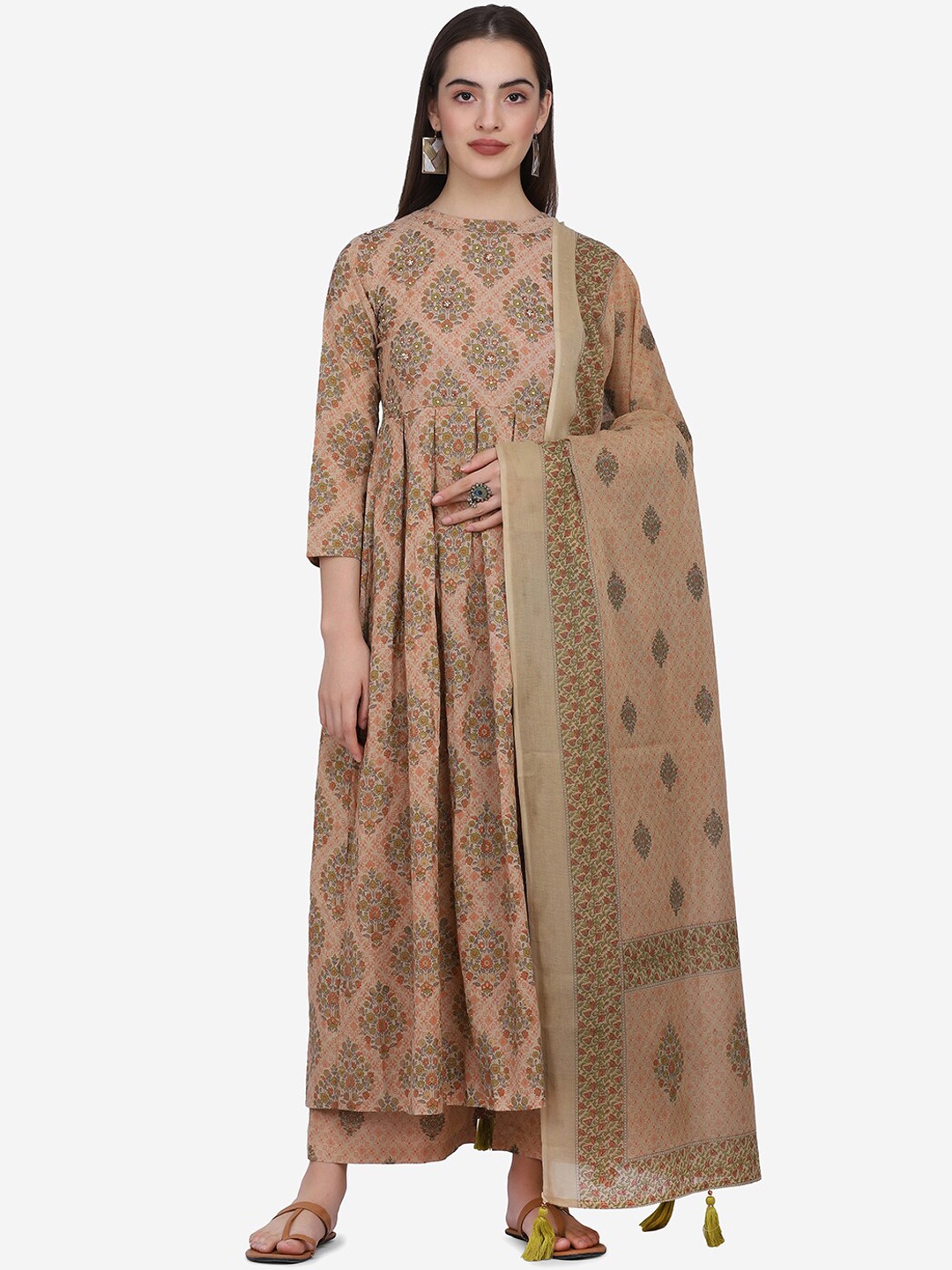 KALINI Ethnic Motifs Printed Sequinned Pure Cotton Kurta with Palazzos & With Dupatta, Beige
KALINI Ethnic Motifs Printed Sequinned Pure Cotton Kurta with Palazzos & With Dupatta, Beige