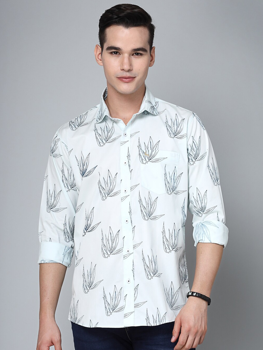 VALBONE Comfort Opaque Printed Semiformal Cotton Shirt, White