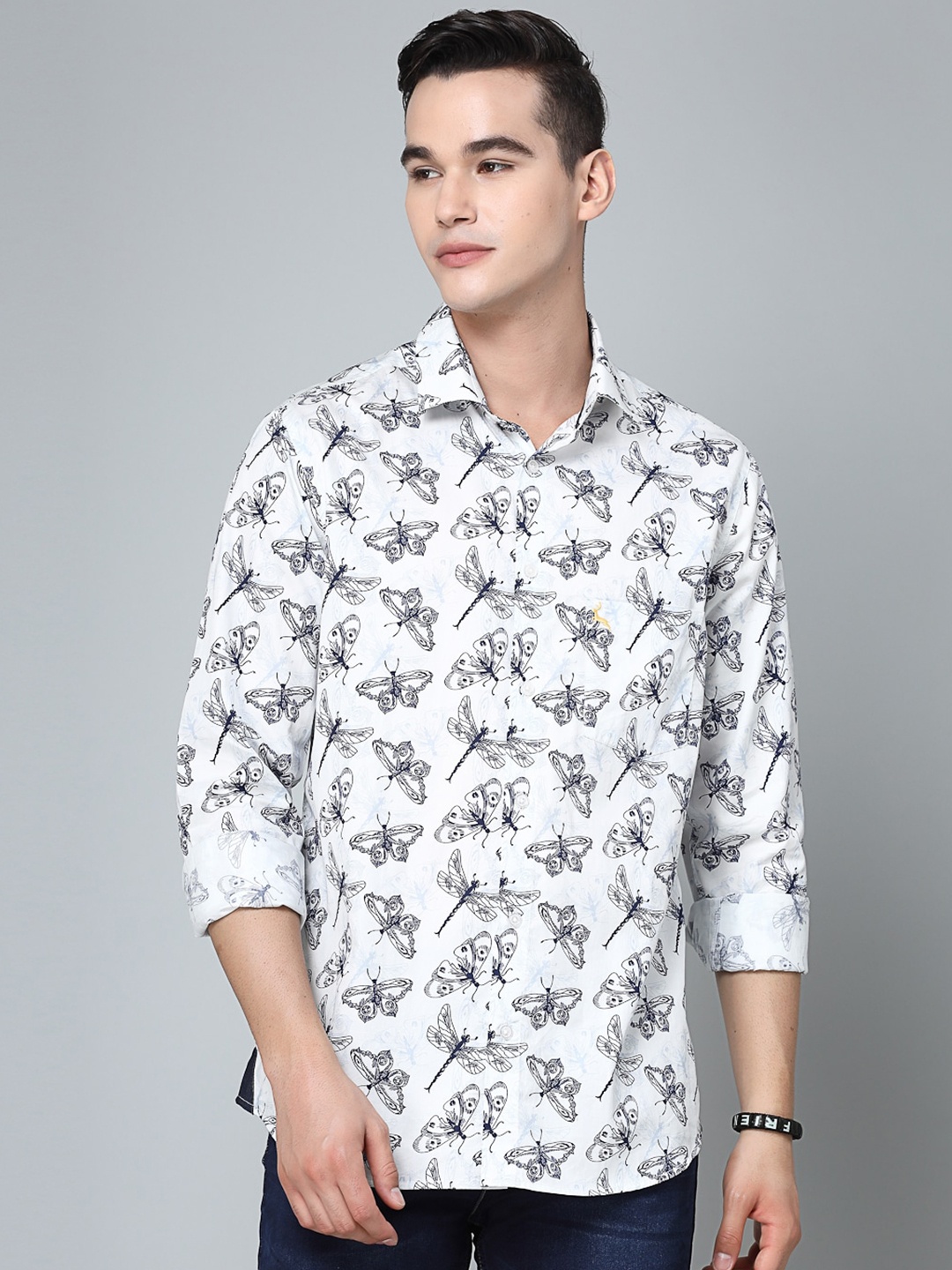 VALBONE Comfort Conversational Printed Opaque Cotton Casual Shirt, White