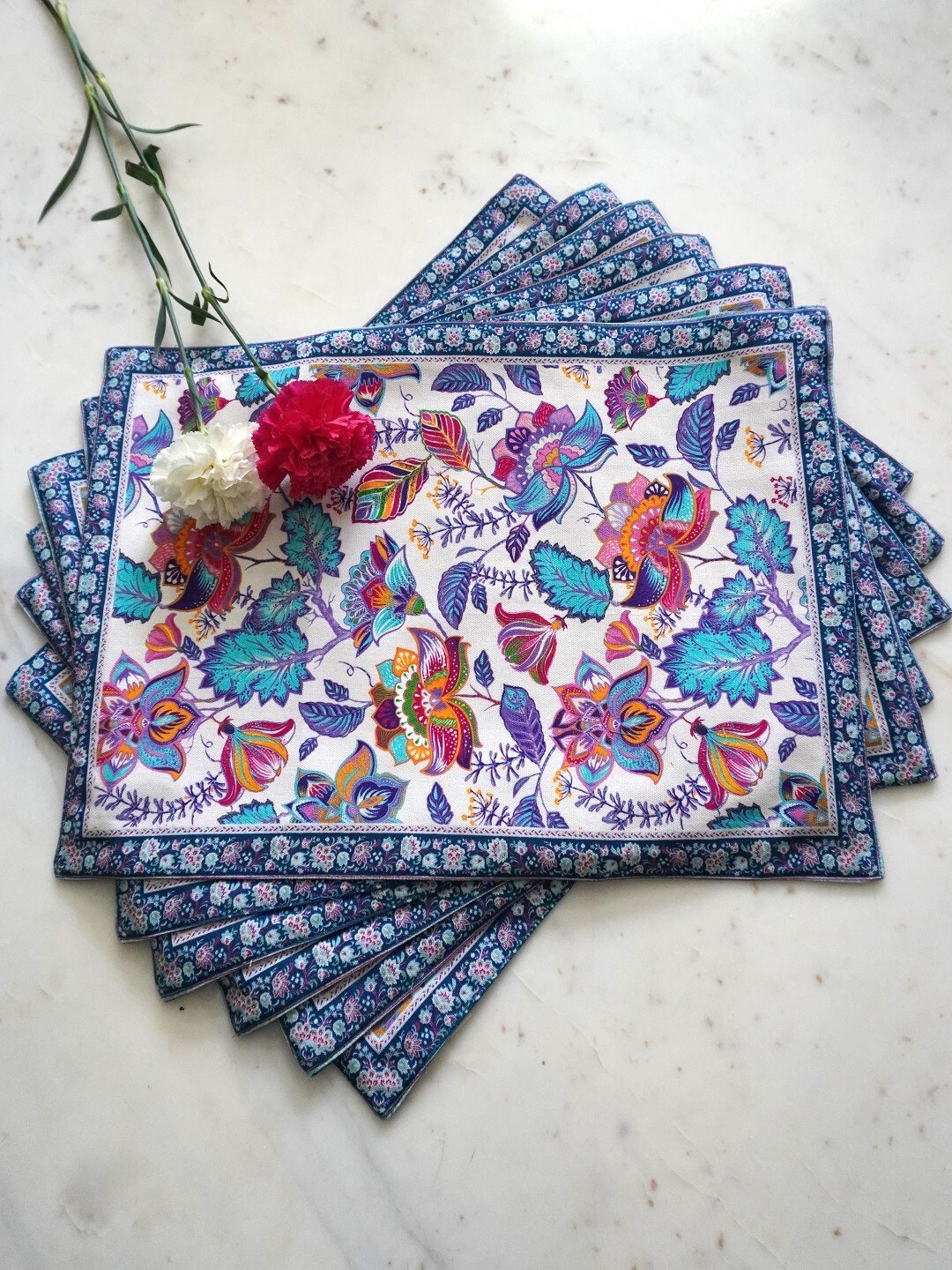 TARA- Sparkling Homes 6 Pieces White & Blue Floral Printed Pure Cotton Table Placemats
TARA- Sparkling Homes 6 Pieces White & Blue Floral Printed Pure Cotton Table Placemats