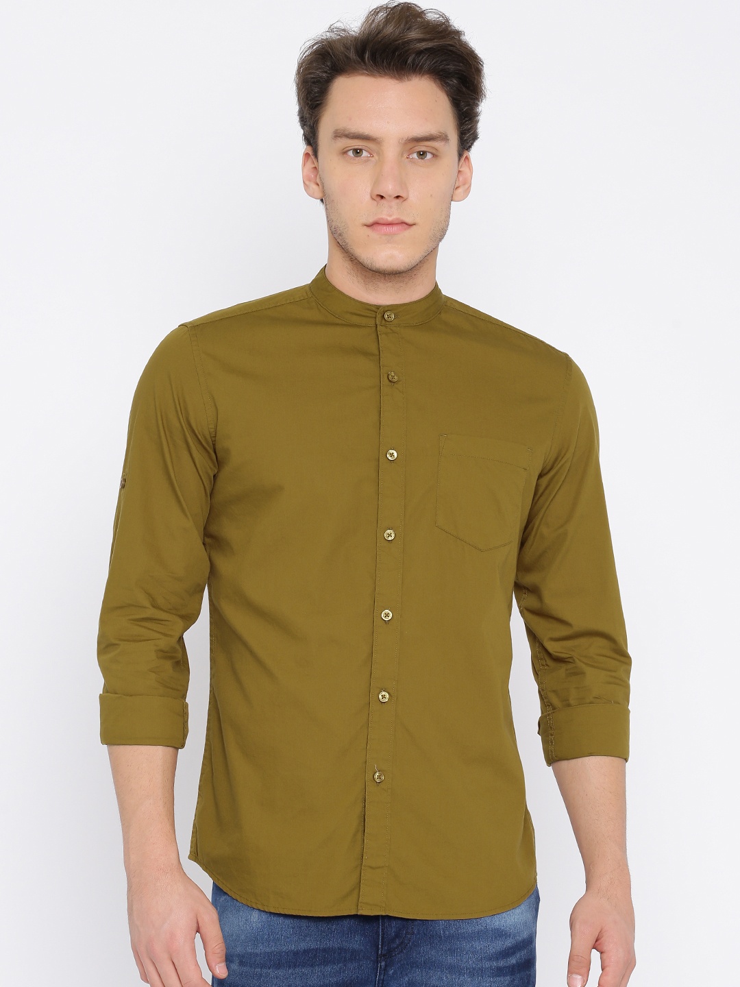 HIGHLANDER Men Khaki Slim Fit Solid Casual Shirt