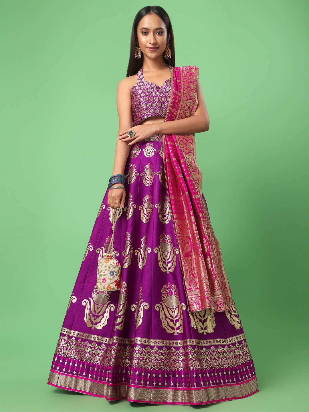 PURVAJA Woven Design Scoop Neck Ready to Wear Lehenga & Unstitched Blouse With Dupatta, Magenta
PURVAJA Woven Design Scoop Neck Ready to Wear Lehenga & Unstitched Blouse With Dupatta, Magenta
