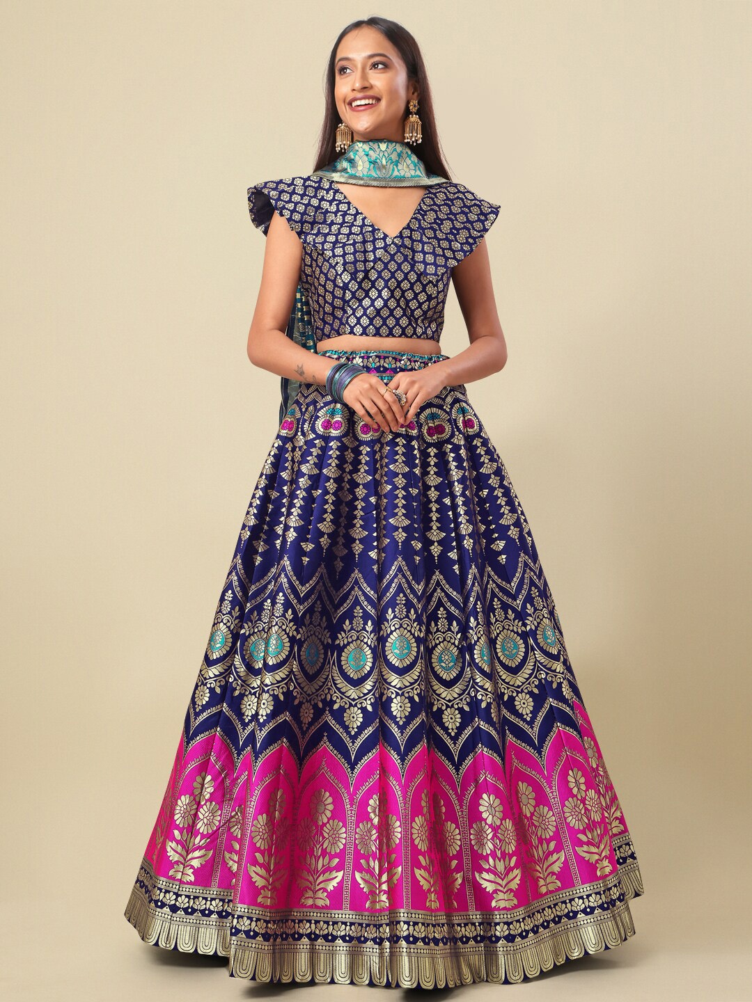 PURVAJA Woven Design Ready to Wear Lehenga & Unstitched Blouse With Dupatta, Navy blue
PURVAJA Woven Design Ready to Wear Lehenga & Unstitched Blouse With Dupatta, Navy blue
