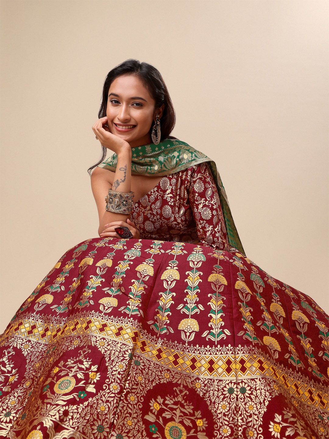 PURVAJA Woven Design Ready to Wear Lehenga & Unstitched Blouse With Dupatta, Maroon
PURVAJA Woven Design Ready to Wear Lehenga & Unstitched Blouse With Dupatta, Maroon