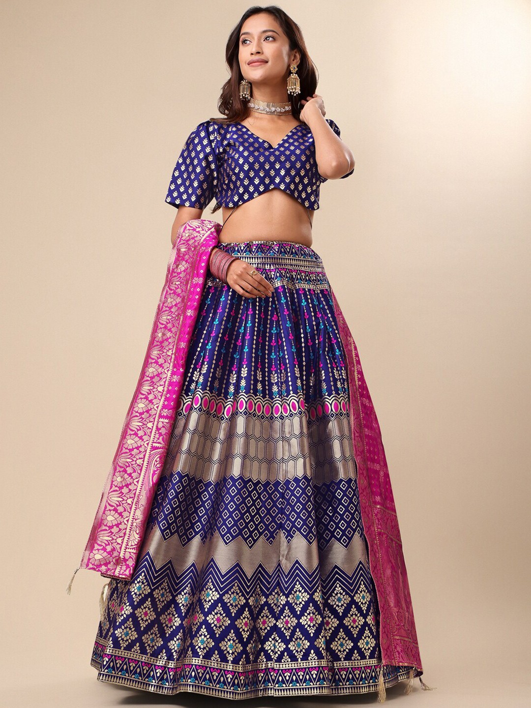 PURVAJA Woven Design Ready to Wear Lehenga & Unstitched Blouse With Dupatta, Navy blue
PURVAJA Woven Design Ready to Wear Lehenga & Unstitched Blouse With Dupatta, Navy blue