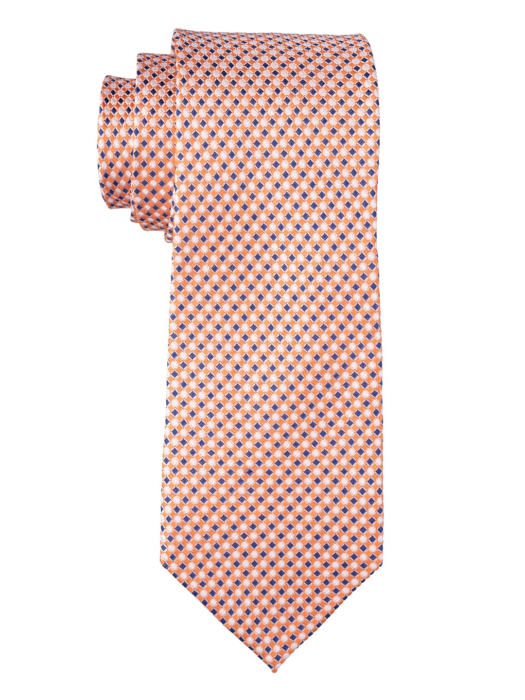 The Tie Hub Men Woven Design Silk Skinny Tie, Orange