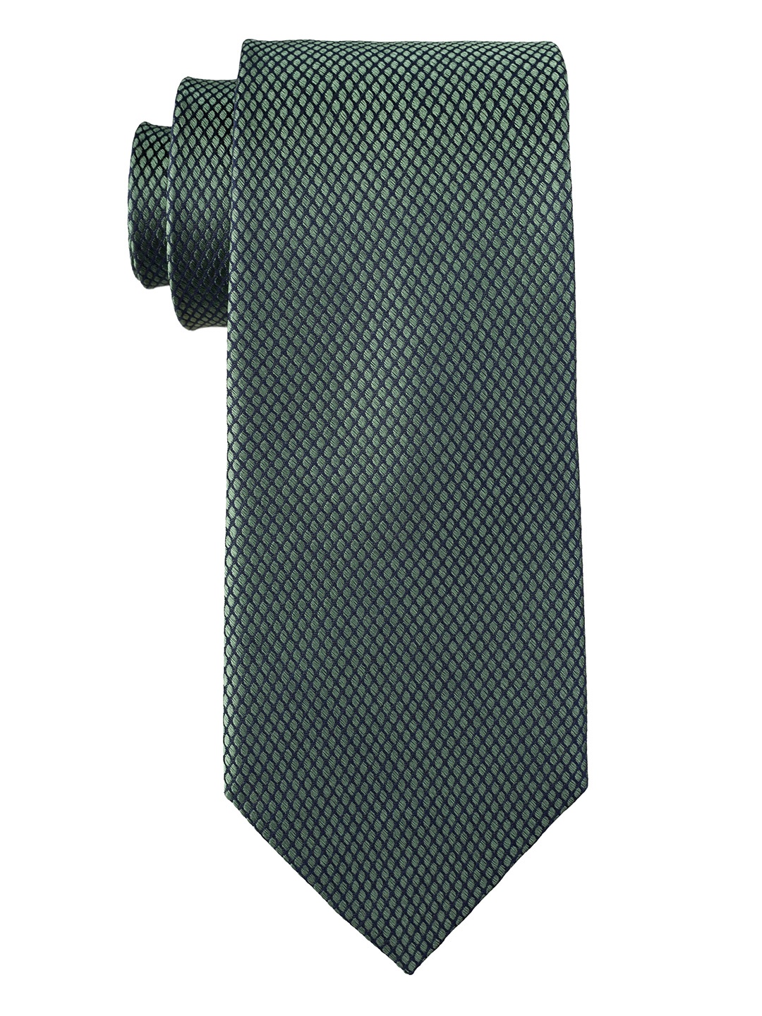 The Tie Hub Men Woven Design Pure Silk Skinny Tie, Green