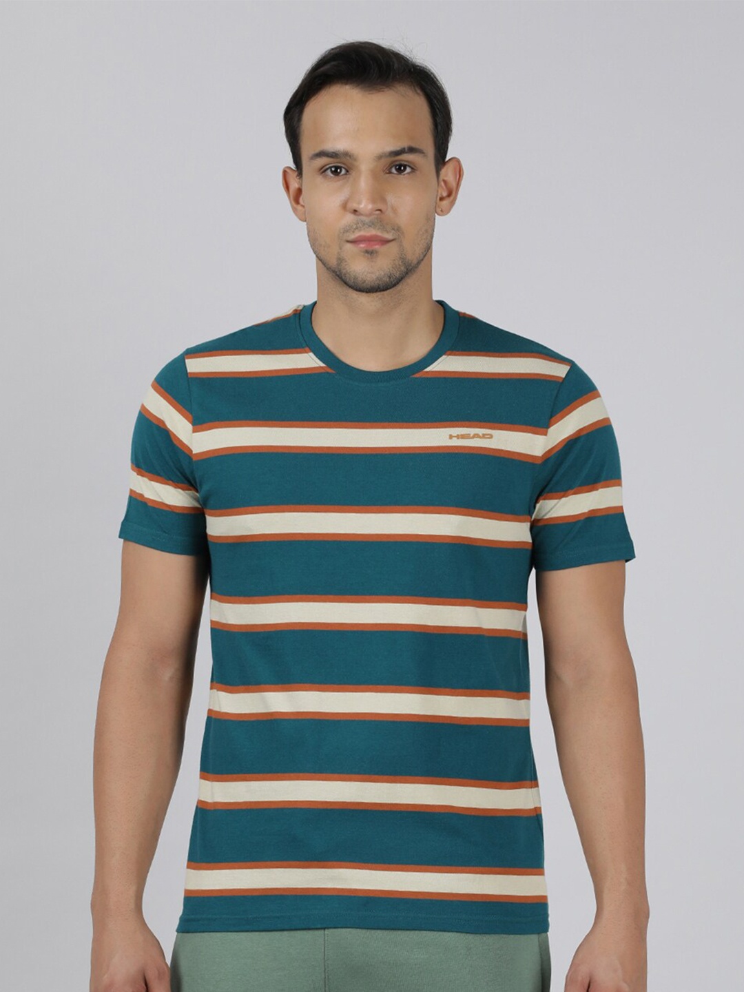 Head Striped Slim Fit Cotton T-shirt, Teal