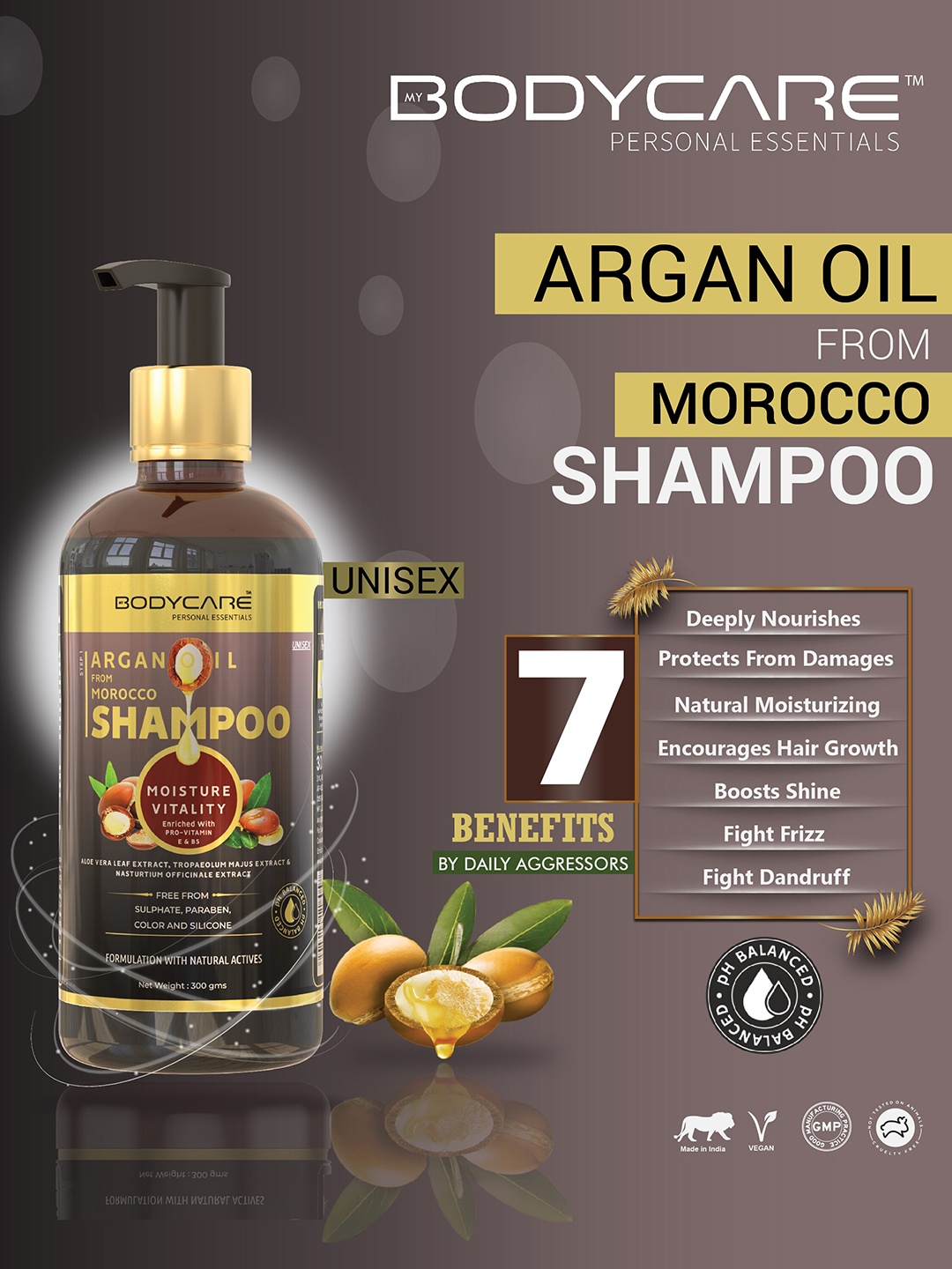 MY BODYCARE Moisture Vitality Argan Oil Shampoo For Hair Growth & Hair Fall Control 300 g, Brown
MY BODYCARE Moisture Vitality Argan Oil Shampoo For Hair Growth & Hair Fall Control 300 g, Brown