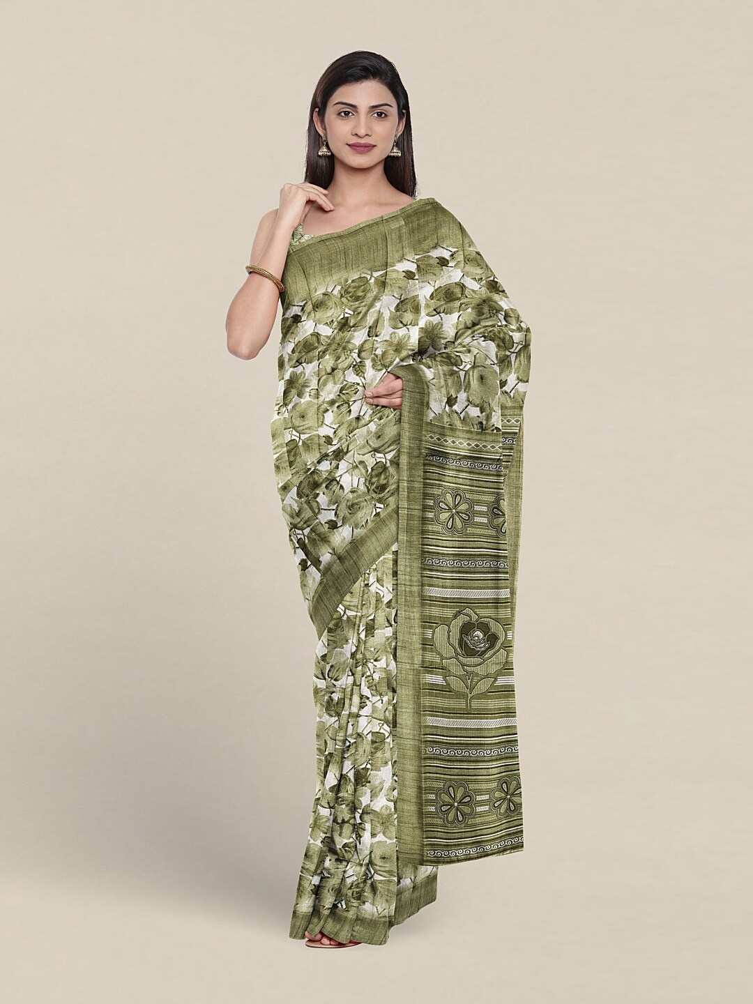 Pothys Floral Printed Saree, Green