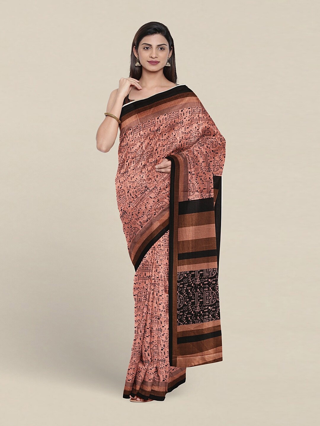 Pothys Pink & Black Ethnic Motifs Saree