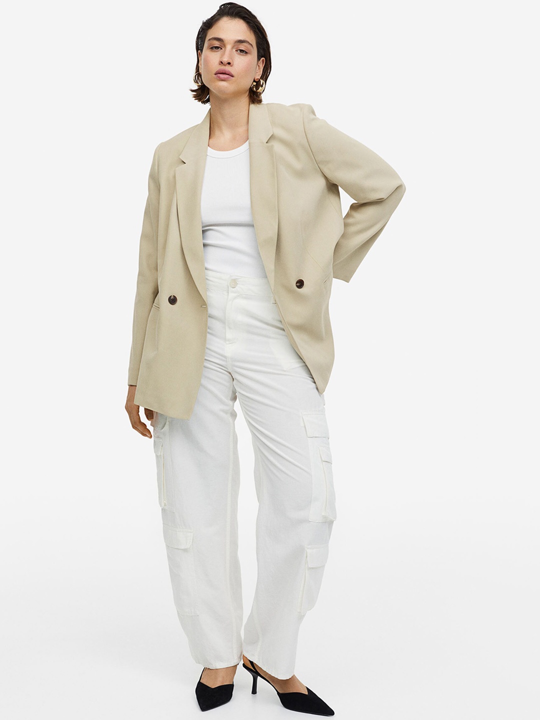 H&M Double-Breasted Blazer, Beige