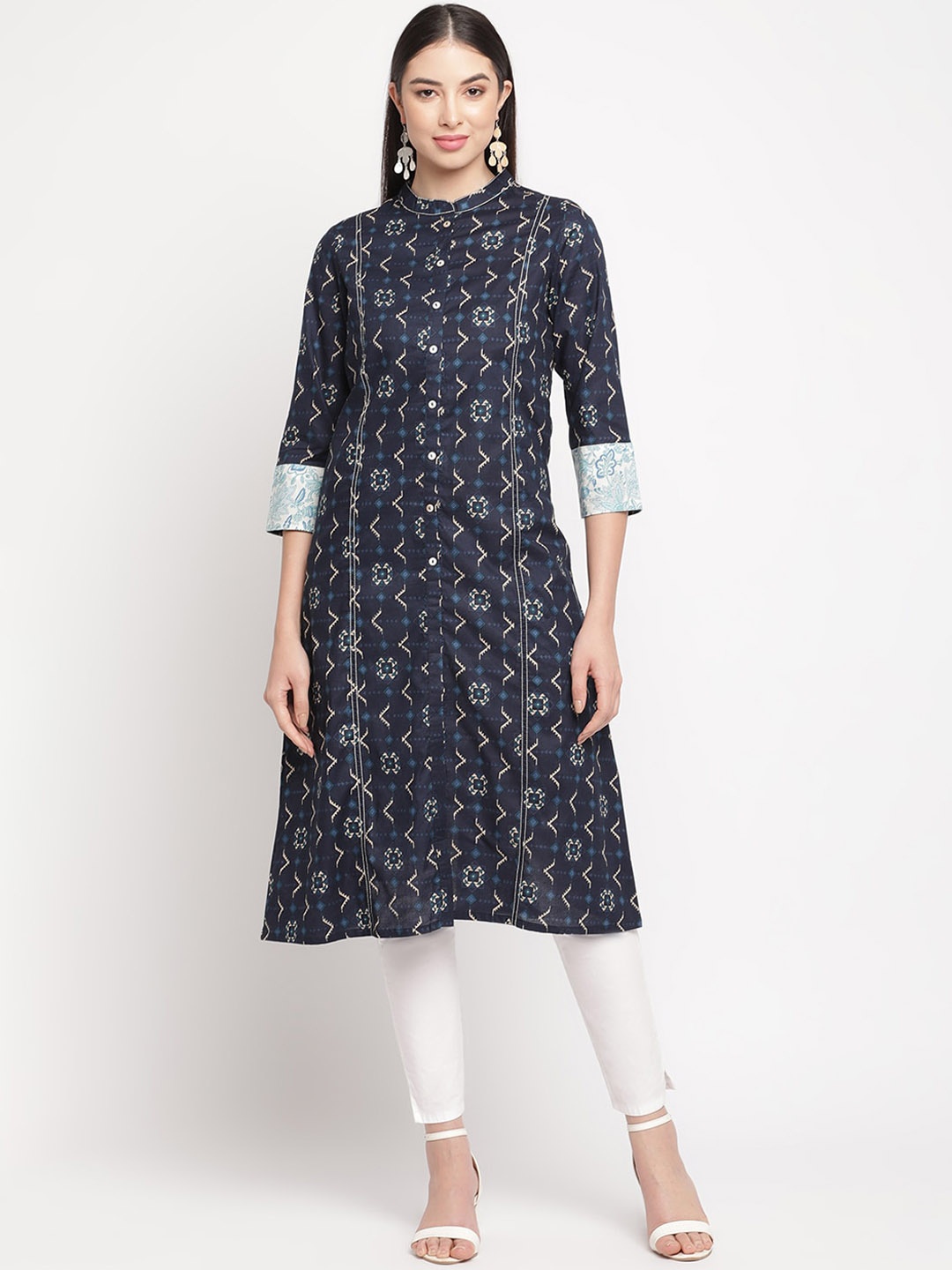 Be Indi Women Collared Ethnic Motifs Straight Front Slit Regular Kurta, Navy blue
Be Indi Women Collared Ethnic Motifs Straight Front Slit Regular Kurta, Navy blue