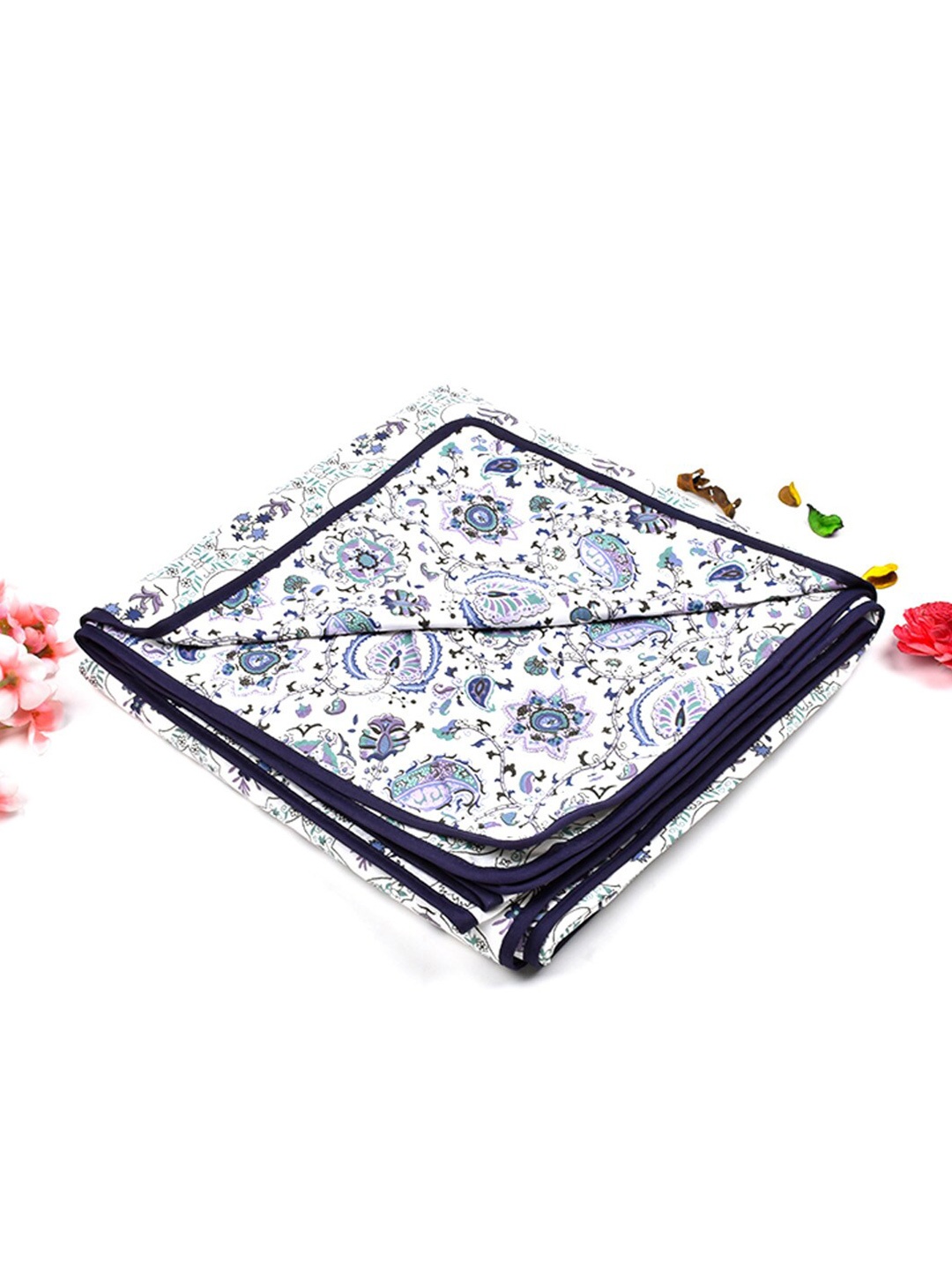 Moms Home White & Blue Floral Pure Cotton Reversible Summer 350 GSM Single Bed Dohar
Moms Home White & Blue Floral Pure Cotton Reversible Summer 350 GSM Single Bed Dohar