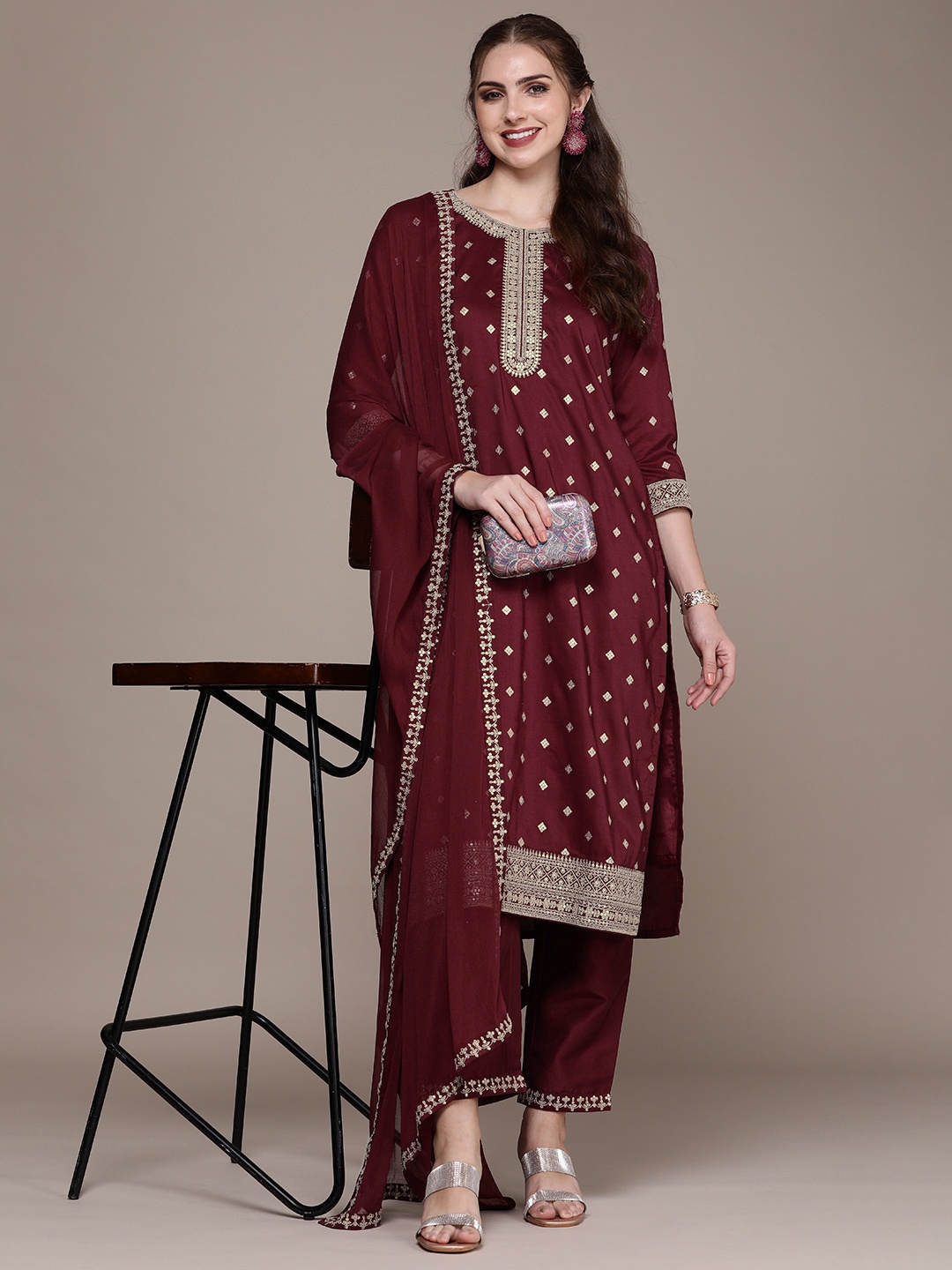 Anouk Women Embroidered Regular Sequinned Kurta with Trousers & With Dupatta, Maroon
Anouk Women Embroidered Regular Sequinned Kurta with Trousers & With Dupatta, Maroon