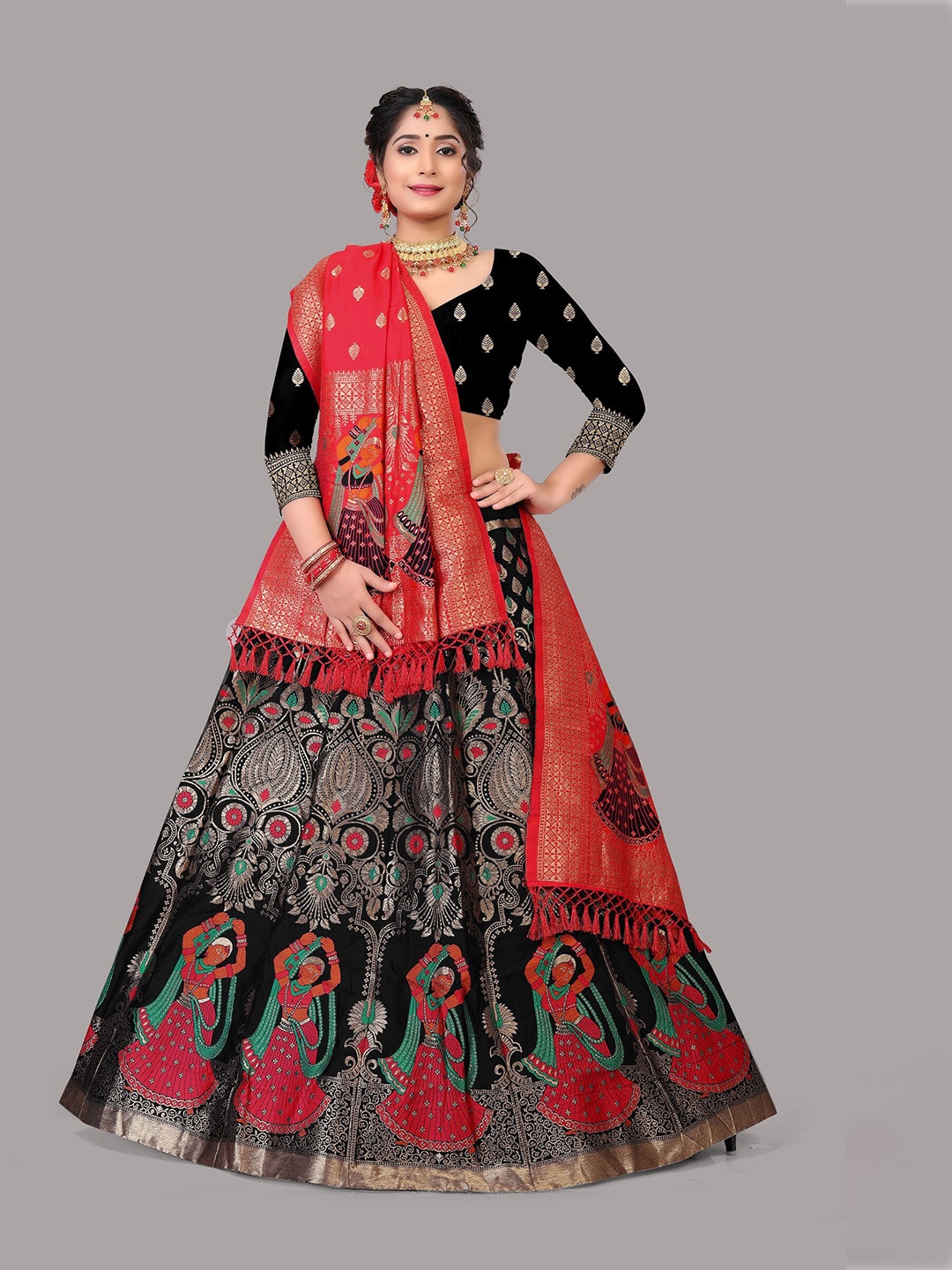 Atsevam Woven Design Semi-Stitched Silk Lehenga & Unstitched Blouse With Dupatta, Black
Atsevam Woven Design Semi-Stitched Silk Lehenga & Unstitched Blouse With Dupatta, Black