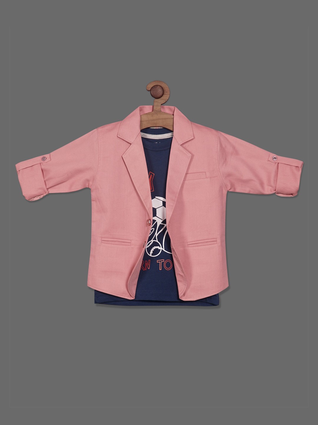 RIKIDOOS Boys Tailored Fit Cotton Single-Breasted Blazer With Printed T-shirt, Peach