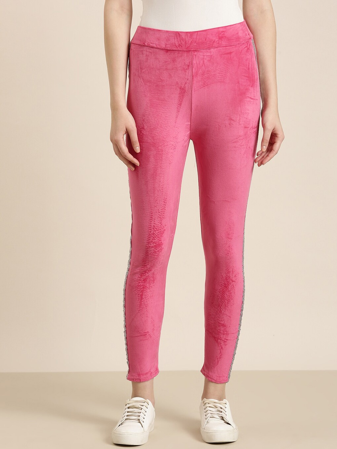 SHOWOFF Ankle-Length Velvet Leggings, Pink