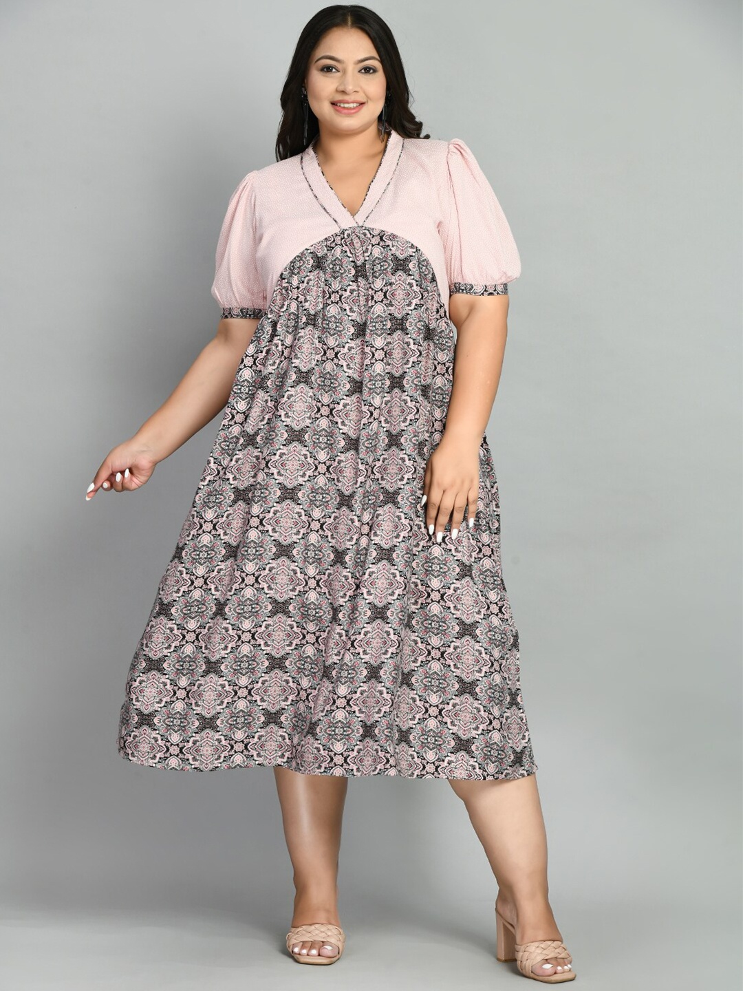 PrettyPlus by Desinoor.com Ethnic Printed Gathered or Pleated A-Line Midi Dress, Pink
PrettyPlus by Desinoor.com Ethnic Printed Gathered or Pleated A-Line Midi Dress, Pink