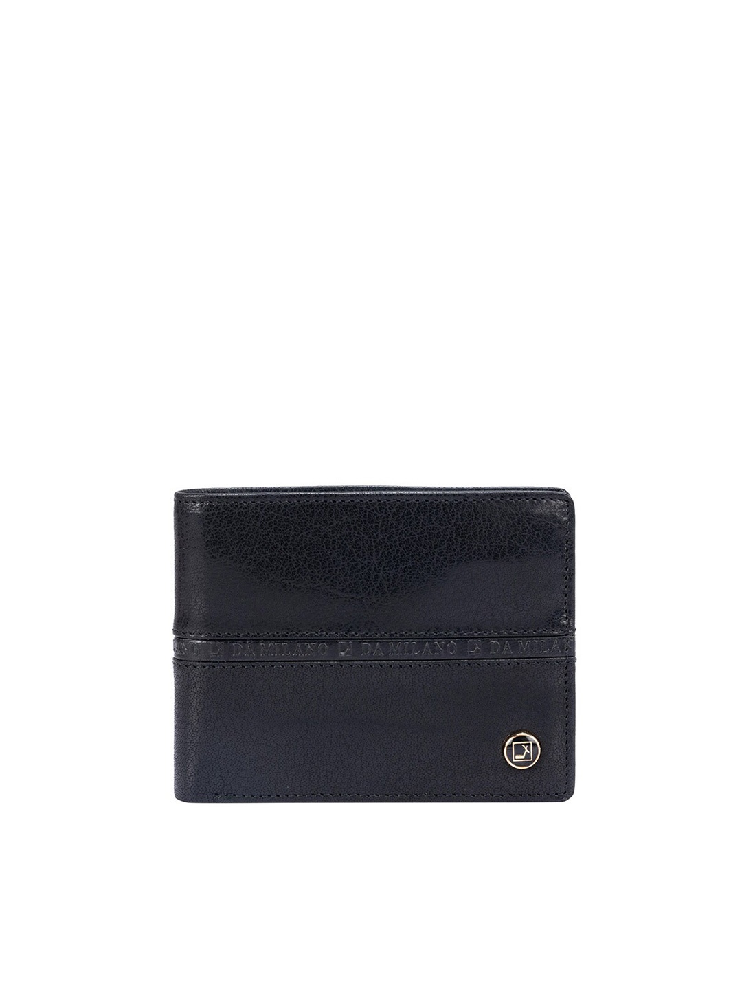 Da Milano Men Textured Leather Two Fold Wallet, Black
