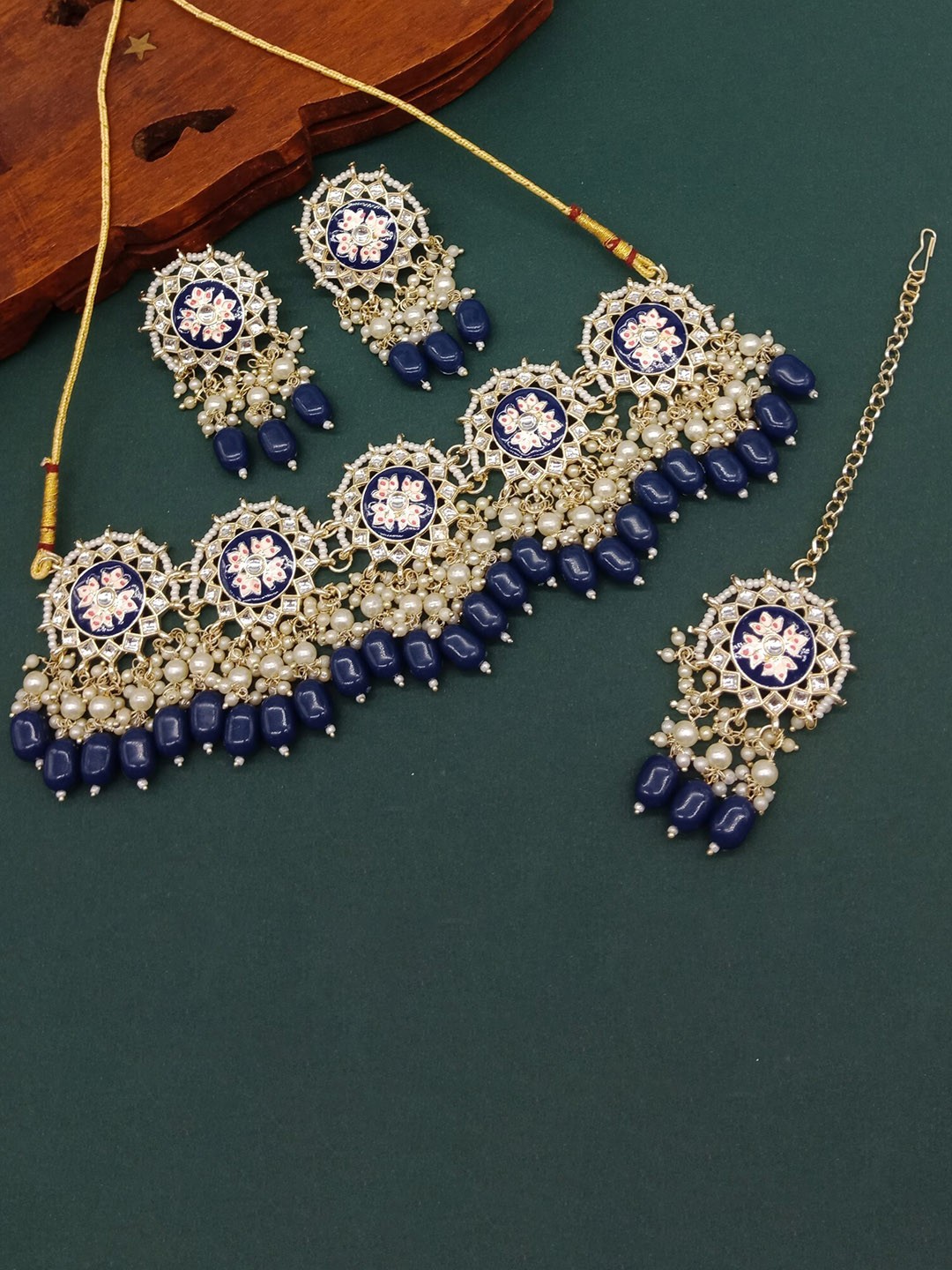 AASHISH IMITATION Gold-Plated Meenakari Enameled Stones-Studded & Beaded Jewellery Set