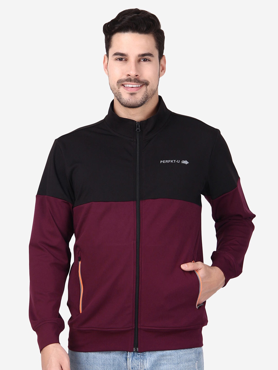 PERFKT-U Men Colourblocked Mock Collar Antimicrobial Straight Front-Open Sweatshirt, Black
PERFKT-U Men Colourblocked Mock Collar Antimicrobial Straight Front-Open Sweatshirt, Black