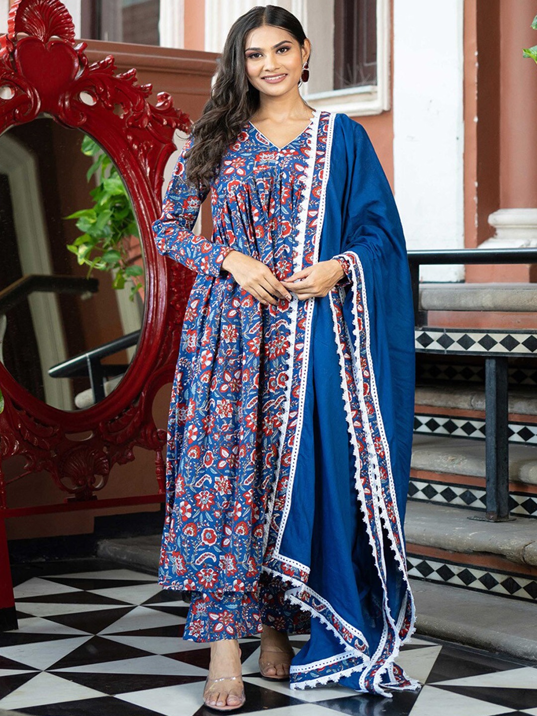 WEAVLLITE Ethnic Motifs Printed Pleated Pure Cotton Kurta With Palazzos & With Dupatta, Blue
WEAVLLITE Ethnic Motifs Printed Pleated Pure Cotton Kurta With Palazzos & With Dupatta, Blue
