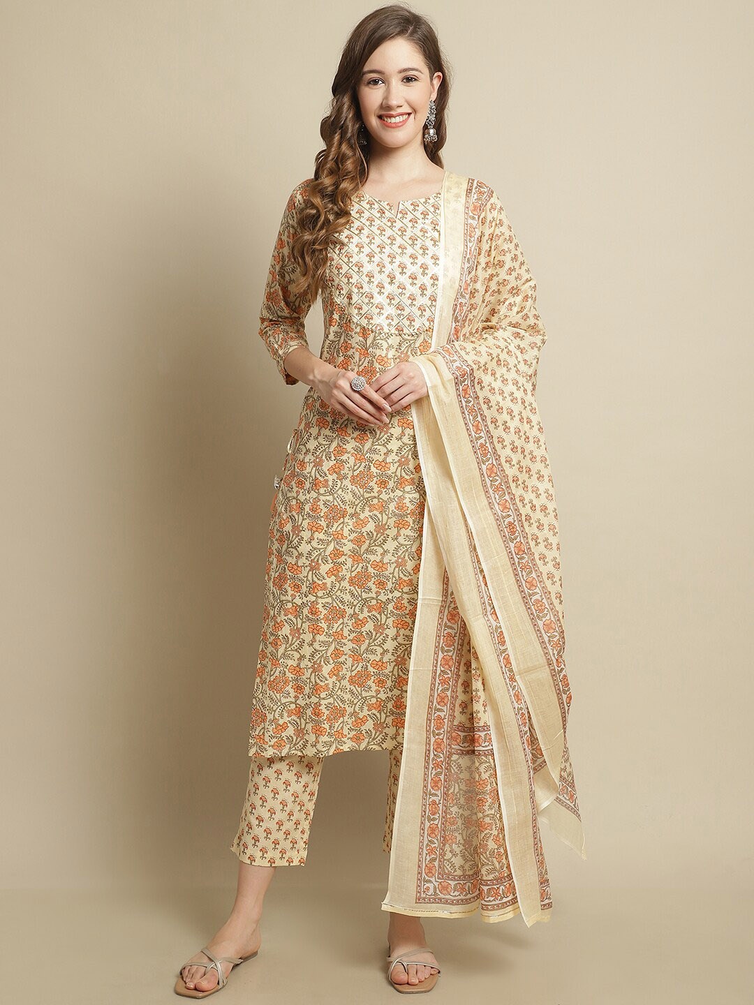 Pistaa Floral Printed Gotta Patti Pure Cotton Kurta With Trousers & With Dupatta, Cream
Pistaa Floral Printed Gotta Patti Pure Cotton Kurta With Trousers & With Dupatta, Cream