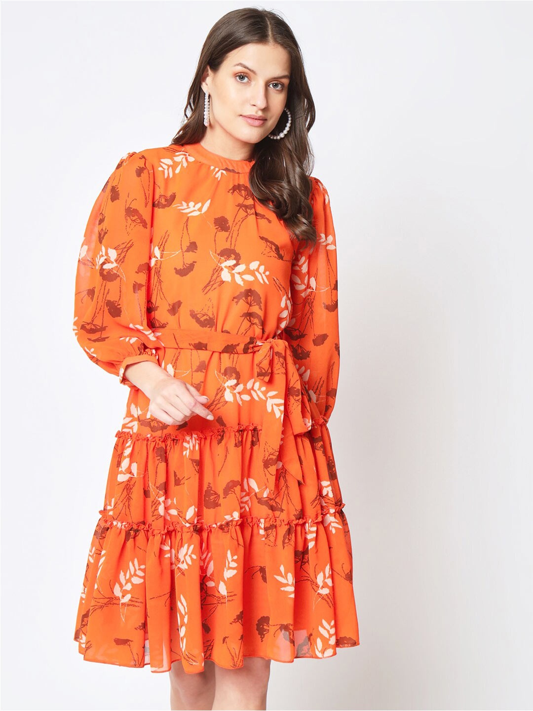 CUFFS N LASHES Conversational Printed Puff Sleeves Tiered Georgette Fit & Flare Dress, Orange
CUFFS N LASHES Conversational Printed Puff Sleeves Tiered Georgette Fit & Flare Dress, Orange
