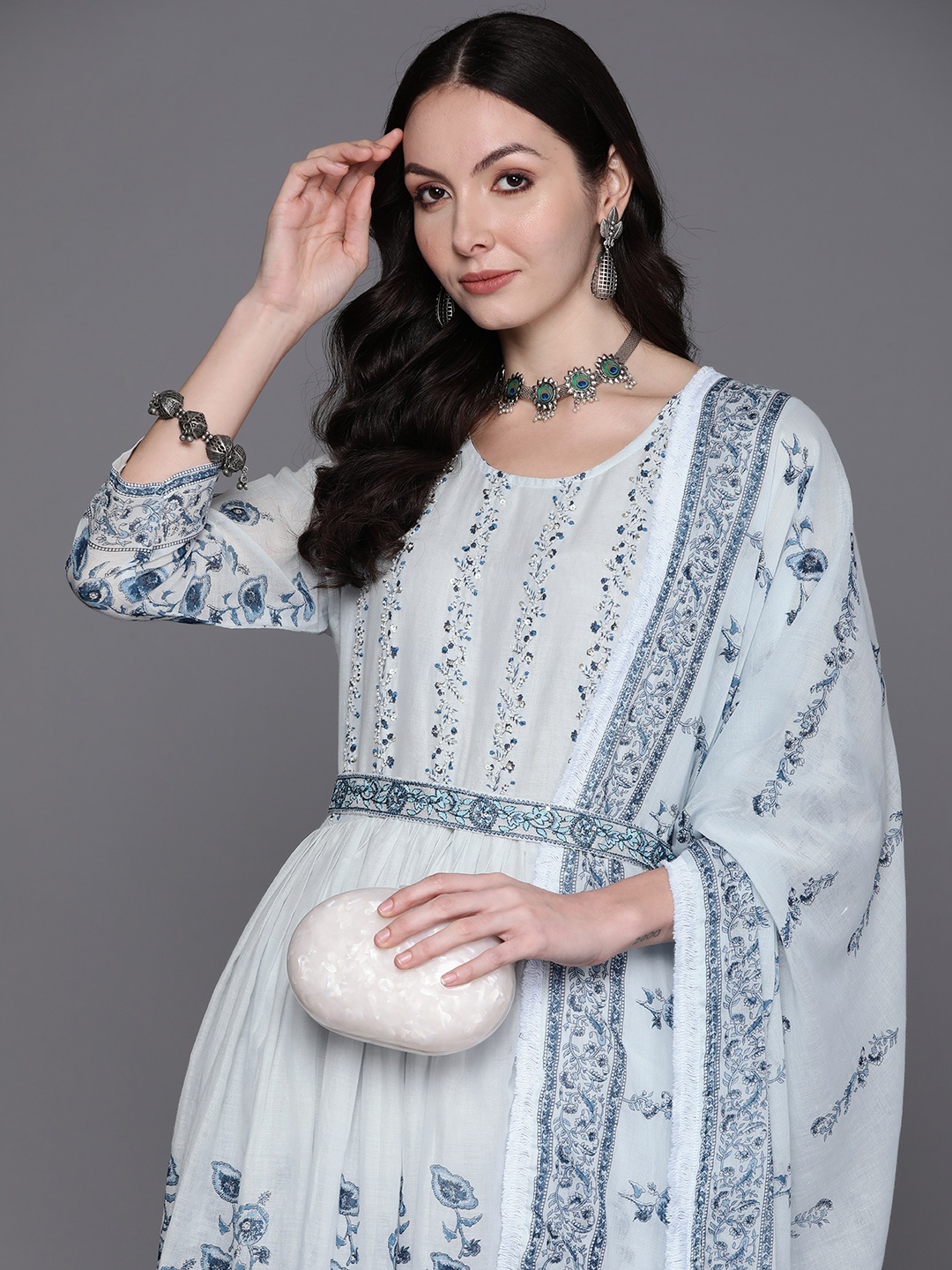 Indo Era Women Floral Embroidered Beaded Pure Cotton Kurta with Trousers & With Dupatta, Blue
Indo Era Women Floral Embroidered Beaded Pure Cotton Kurta with Trousers & With Dupatta, Blue