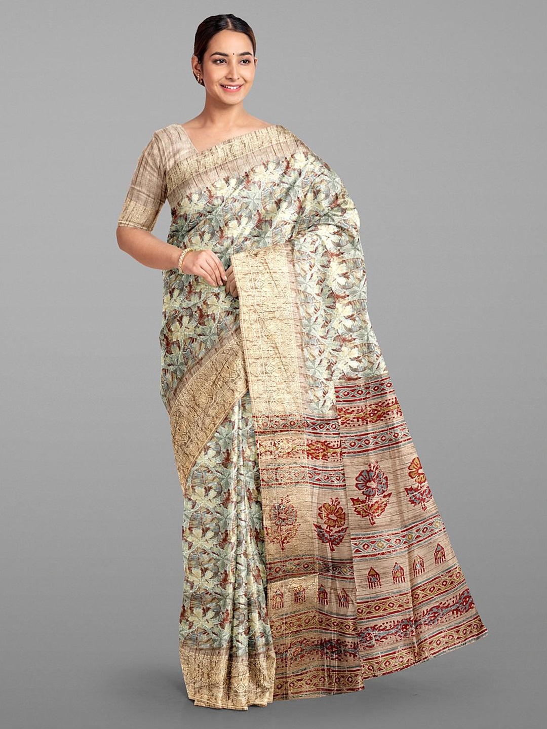 Kalamandir Floral Printed Saree, Brown