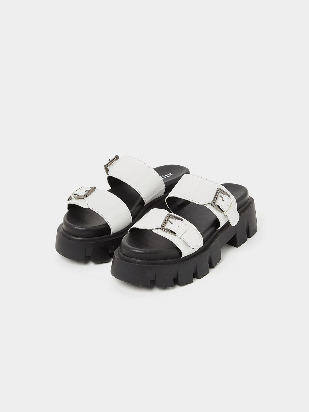 Styli White & Black Buckled Platform Heels 
Styli White & Black Buckled Platform Heels