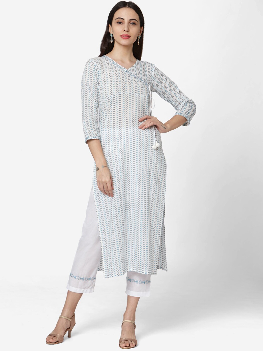 KALINI Geometric Printed Thread Work Angrakha Pure Cotton Kurta with Trousers, White
KALINI Geometric Printed Thread Work Angrakha Pure Cotton Kurta with Trousers, White
