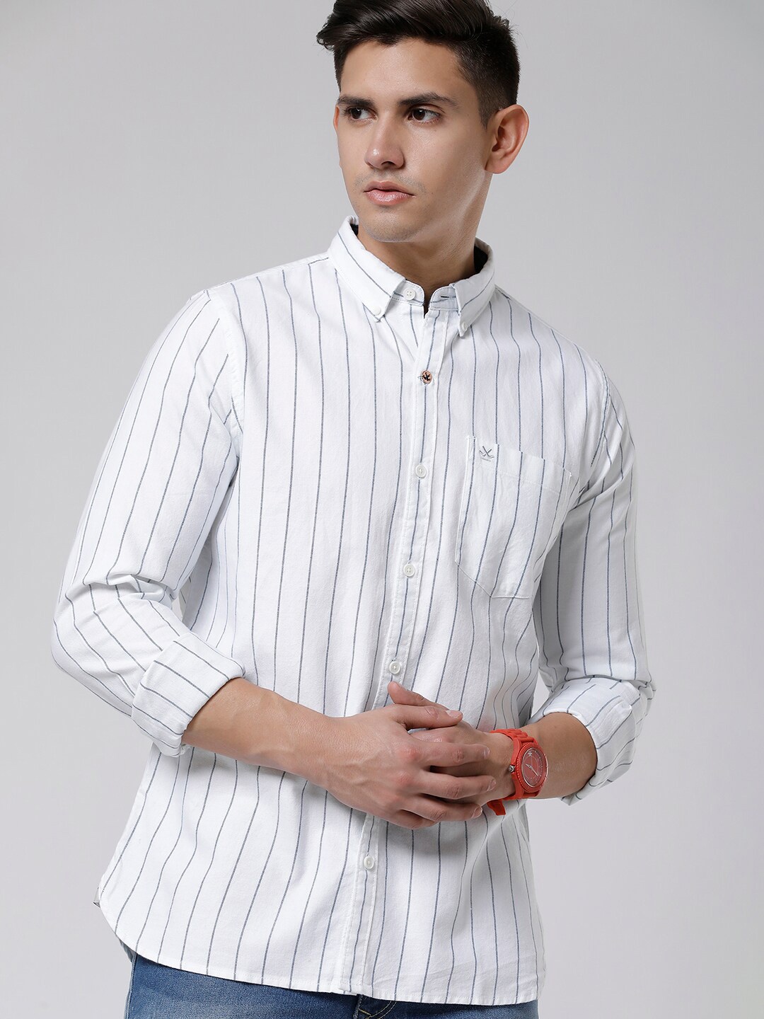 WROGN Standard Slim Fit Vertical Striped Button-Down Collar Cotton Casual Shirt, White
WROGN Standard Slim Fit Vertical Striped Button-Down Collar Cotton Casual Shirt, White