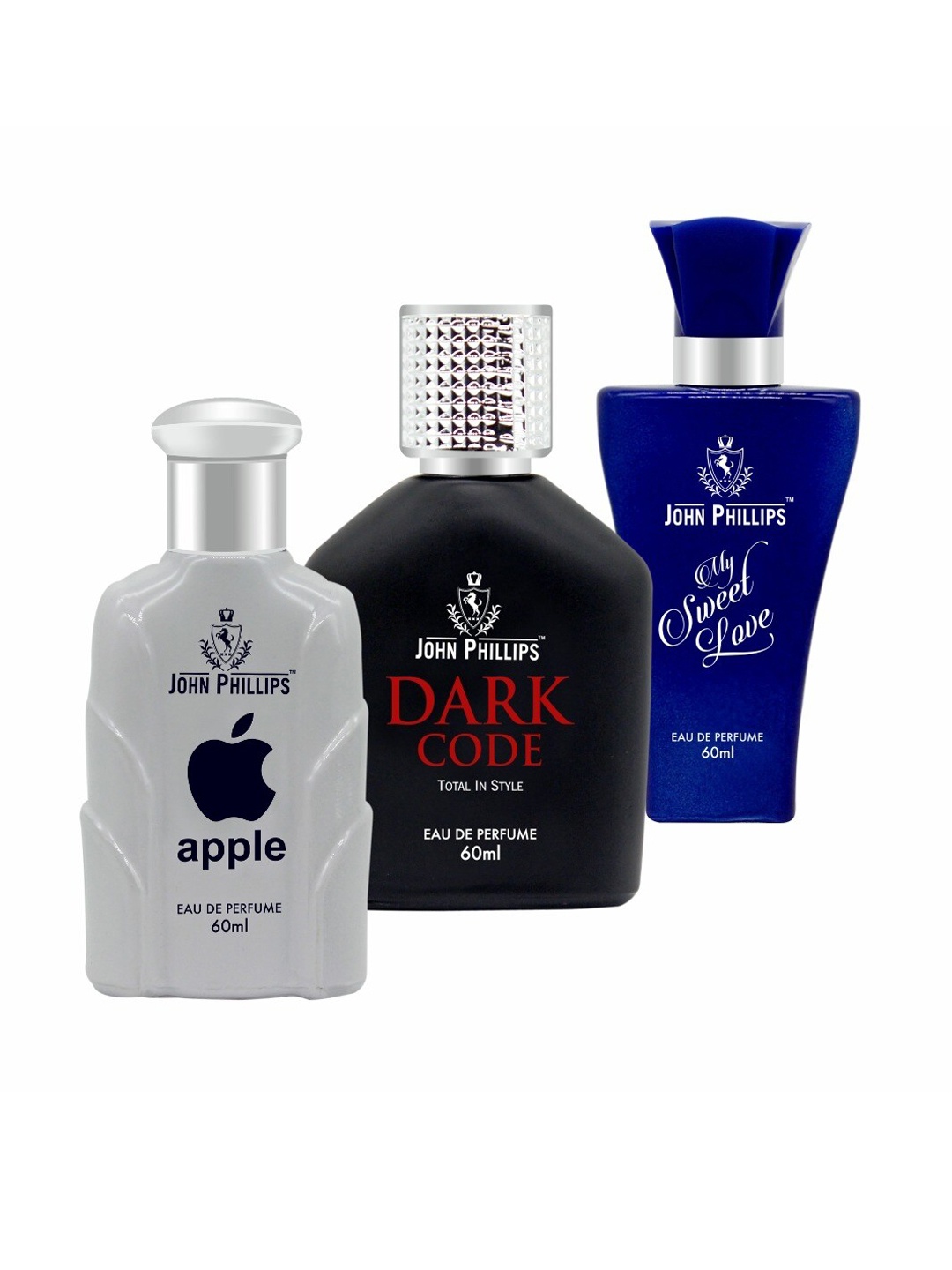 JOHN PHILLIPS Set of 3 Eau De Parfum 60ml each - Apple + Dark Code + My Sweet Love, Grey
JOHN PHILLIPS Set of 3 Eau De Parfum 60ml each - Apple + Dark Code + My Sweet Love, Grey
