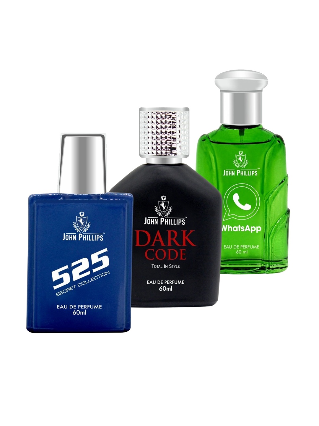 JOHN PHILLIPS 525 & DARK CODE & WHATSAPP, Set Of 3 Long Lasting French Unisex Perfume, Na
JOHN PHILLIPS 525 & DARK CODE & WHATSAPP, Set Of 3 Long Lasting French Unisex Perfume, Na