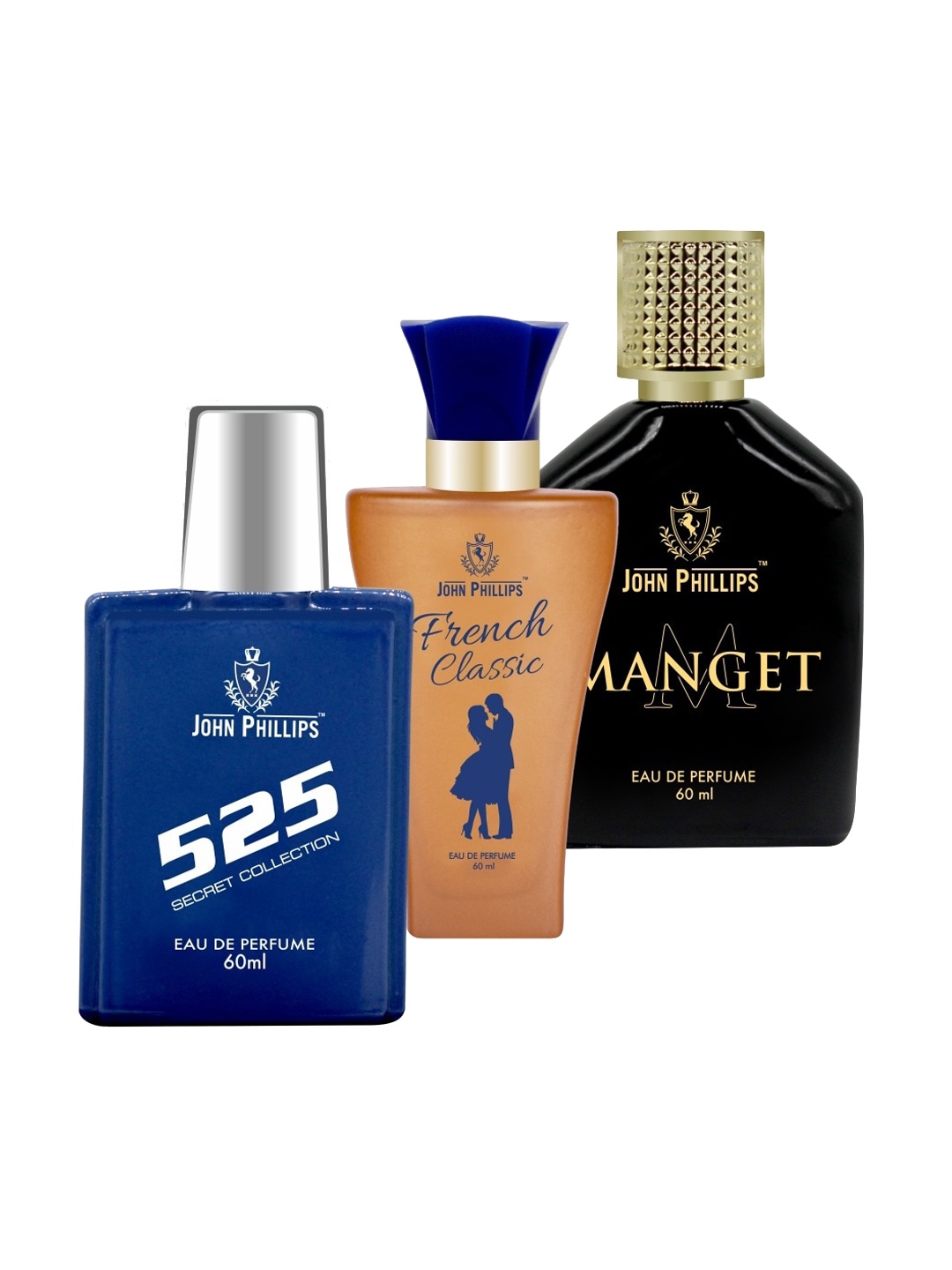 JOHN PHILLIPS 525 & FRENCH CLASSIC & MANGET, Set Of 3 Long Lasting French Unisex Perfume, Na
JOHN PHILLIPS 525 & FRENCH CLASSIC & MANGET, Set Of 3 Long Lasting French Unisex Perfume, Na