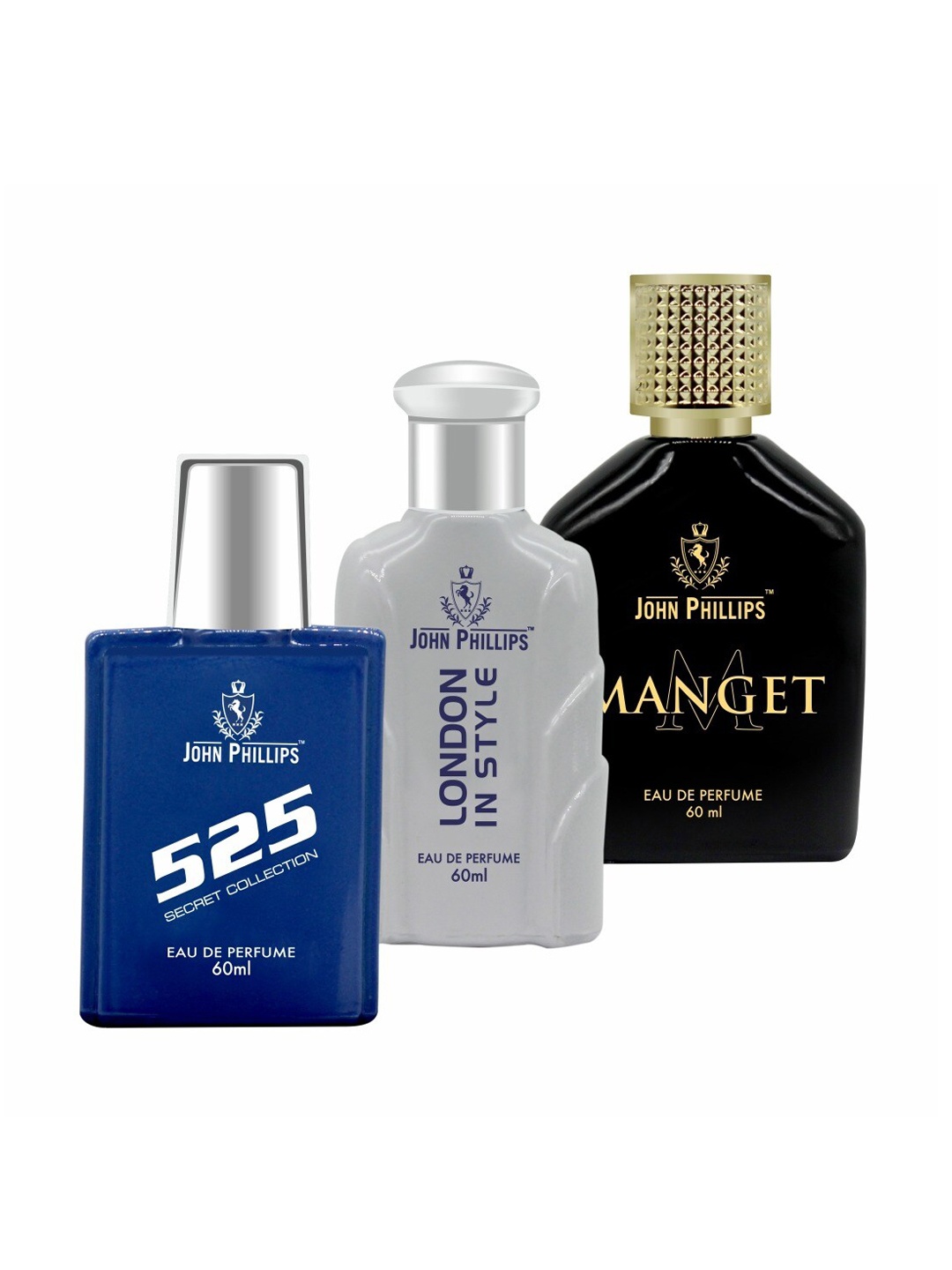 JOHN PHILLIPS Set of 3 Eau De Parfum - 525 + London In Style + Manget - 60ml Each, Blue
JOHN PHILLIPS Set of 3 Eau De Parfum - 525 + London In Style + Manget - 60ml Each, Blue