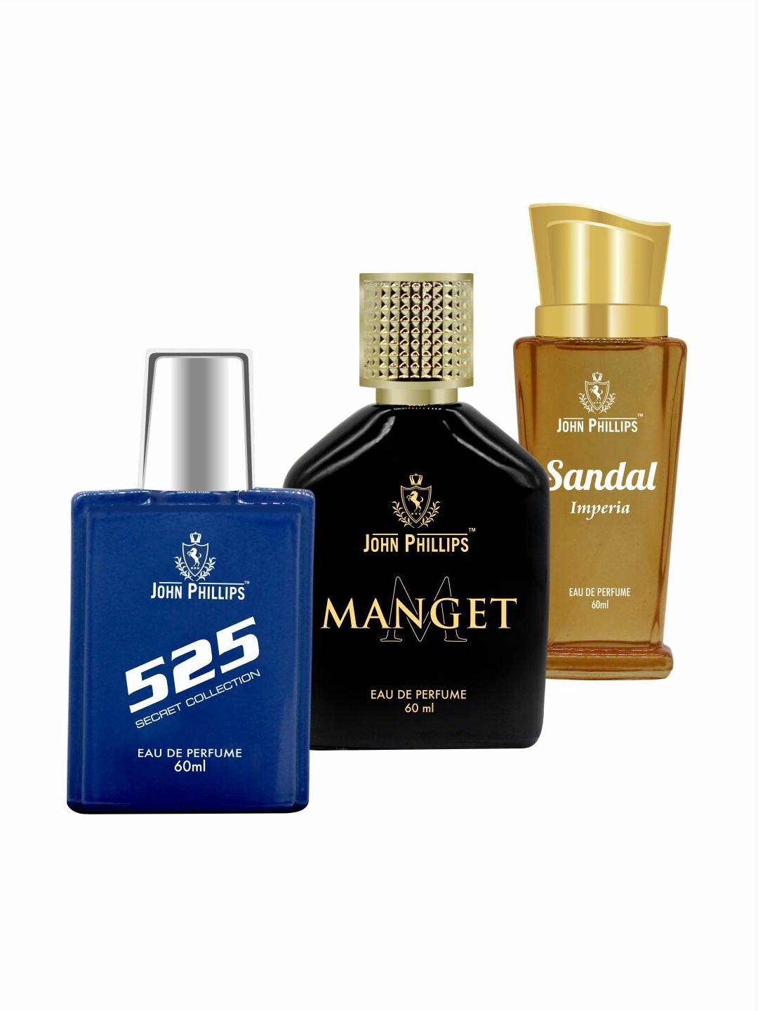 JOHN PHILLIPS Set of 3 Eau De Parfum - 525 + Sandal Imperia + Manget - 60ml Each, Blue
JOHN PHILLIPS Set of 3 Eau De Parfum - 525 + Sandal Imperia + Manget - 60ml Each, Blue