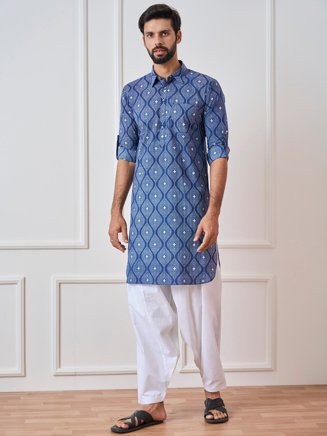 See Designs Ethnic Motifs Printed Roll-Up Sleeves Pure Cotton Kurta With Salwar, Blue
See Designs Ethnic Motifs Printed Roll-Up Sleeves Pure Cotton Kurta With Salwar, Blue