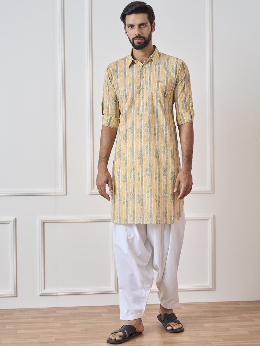 See Designs Ethnic Motifs Printed Roll-Up Sleeves Pure Cotton Kurta With Salwar, Yellow
See Designs Ethnic Motifs Printed Roll-Up Sleeves Pure Cotton Kurta With Salwar, Yellow