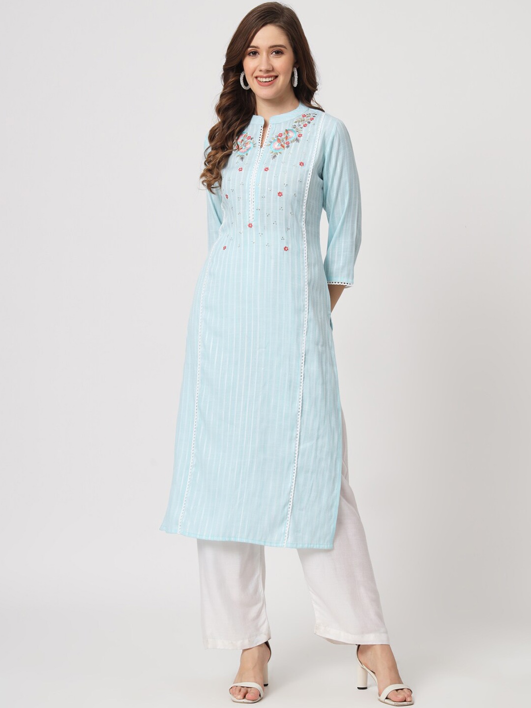 AMIRAS INDIAN ETHNIC WEAR Floral Embroidered Lace Detail Sequined Panelled Kurta, Blue
AMIRAS INDIAN ETHNIC WEAR Floral Embroidered Lace Detail Sequined Panelled Kurta, Blue