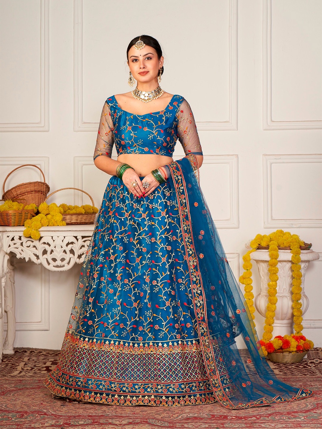 Atsevam Embroidered Semi-Stitched Lehenga & Unstitched Blouse With Dupatta, Turquoise blue
Atsevam Embroidered Semi-Stitched Lehenga & Unstitched Blouse With Dupatta, Turquoise blue