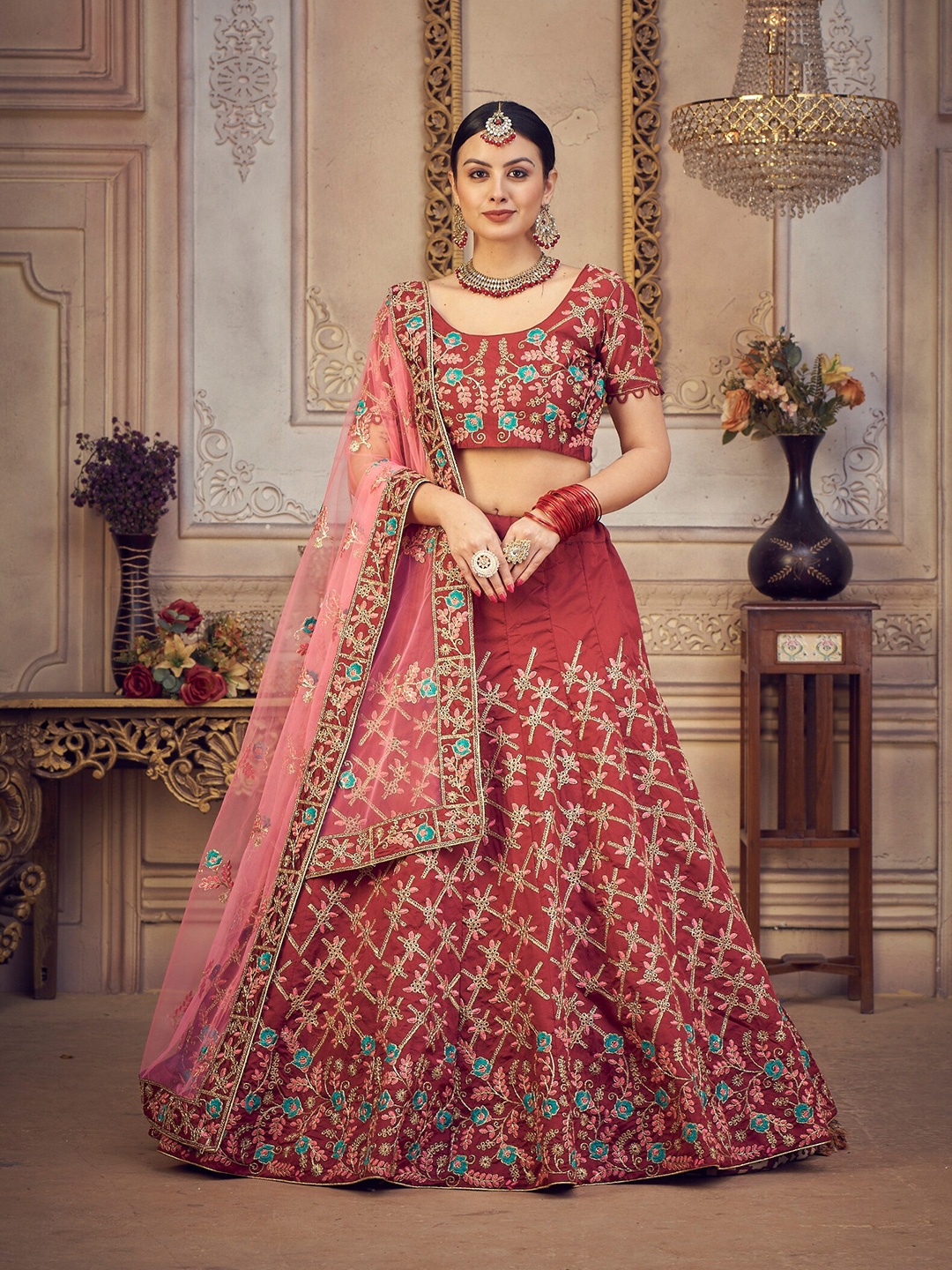 Atsevam Embroidered Thread Work Semi-Stitched Lehenga & Unstitched Blouse With Dupatta, Maroon
Atsevam Embroidered Thread Work Semi-Stitched Lehenga & Unstitched Blouse With Dupatta, Maroon