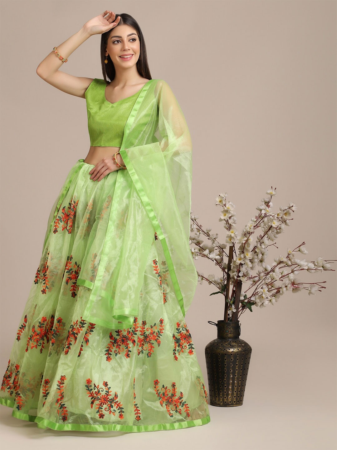 Atsevam Thread Work Semi-Stitched Lehenga & Unstitched Blouse With Dupatta, Lime green
Atsevam Thread Work Semi-Stitched Lehenga & Unstitched Blouse With Dupatta, Lime green