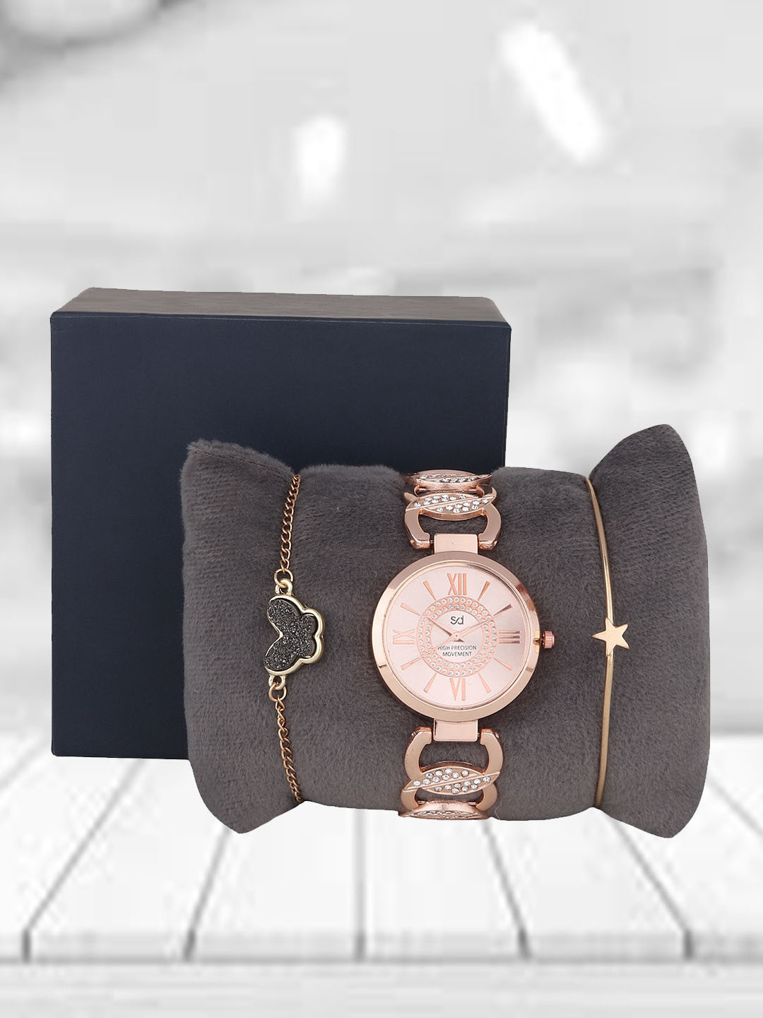 Swiss Design Women Embellished Dial & Bracelet Style Straps Watch & Jewellery SDWJ Set-90, Rose gold
Swiss Design Women Embellished Dial & Bracelet Style Straps Watch & Jewellery SDWJ Set-90, Rose gold