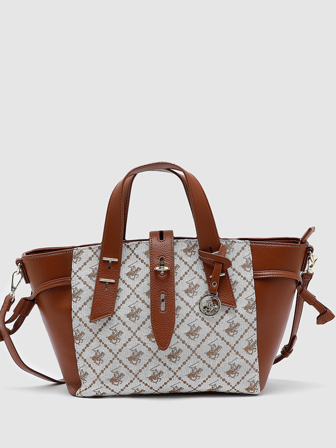 Beverly Hills Polo Club Printed PU Shopper Handheld Bag, Brown
